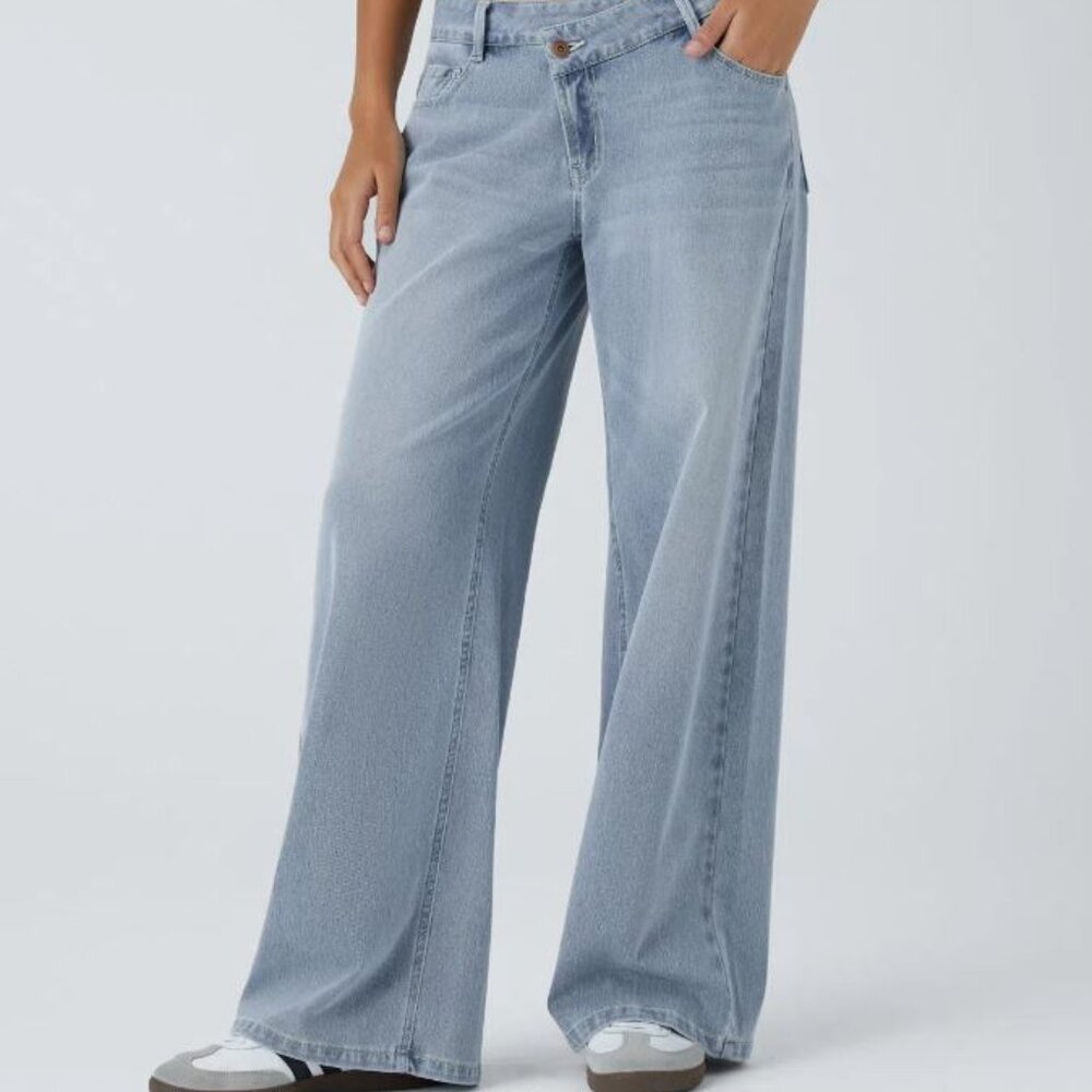 HALARA flex asymetric low rise baggy wide leg washed casual jeans pantalones
